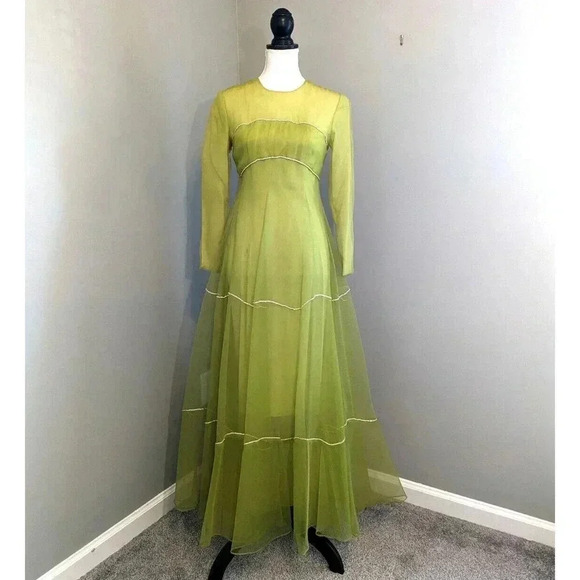 Malcolm Starr Dresses & Skirts - Elinor Simmons for Malcolm Starr Chartreuse Green Illusion Gown Rhinestone 60s